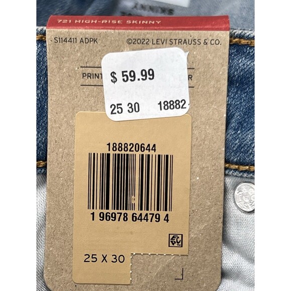 Levi's Women's 721 High Rise Skinny Rare Tag Distressed Stretch Jeans 25 x 30 - Picture 9 of 10